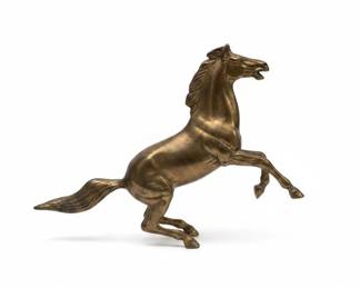 Pair of Carved Wooden Panthers and Vintage Brass Horse Figurine second image