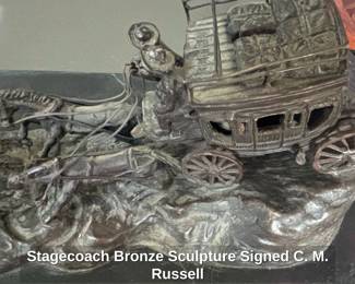 Stagecoach Bronze Sculpture Signed C. M. Russell third image