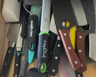 Assorted Kitchen Knives and Microplane Graters