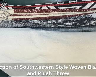 Collection of Southwestern Style Woven Blankets and Plush Throw