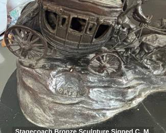 Stagecoach Bronze Sculpture Signed C. M. Russell fifth image