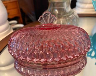 Vintage Fenton Rose Thumbprint glass candy dish or vanity box