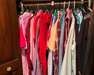 Mens shirts long sleeve and short sleeve 16 and 16.5, vests coats, jackets, size large, Shoes 10 and 10.5, Jeans, shorts, slacks 34, 33, 32,36, 38/30 Great brands