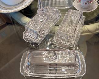 Collection of clear Butter Dishes