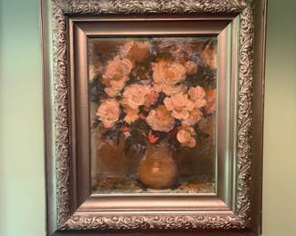 Robert Cox Style Framed Painting in oil medium "White Roses"