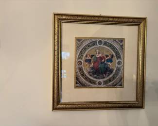 This framed print features Raphael's "Theology" ceiling fresco in the Vatican Palace Circa 1510-1511