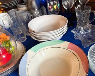 Color Block soup bowl from Pier 1, Cobalt Blue Stempware, various dinnerware and glasses