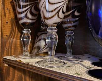 Vintage Murano-style art glass stemware swirl pattern commonly called "Fenine" or "Opaline"