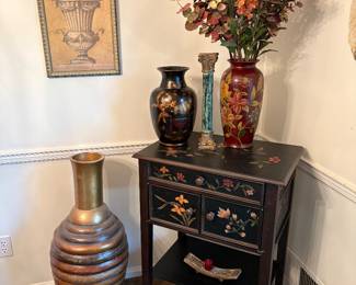 Black Hand Painted Telephone like table with painted design. Wonderful Beehive style floor vase. 2 Painted vase from Pier 1