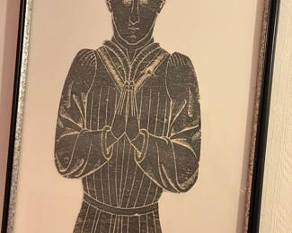 Framed artwork dipicting English Brass Rubbings. Purchased at Anderson's Antique Store west of the Country Club Plaza