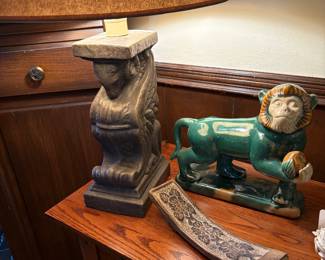 Wonderful Rams head lamps (2), Oriental Accent Majolica like Monkey,Asian inspired decorative Art Resin Incense holder
