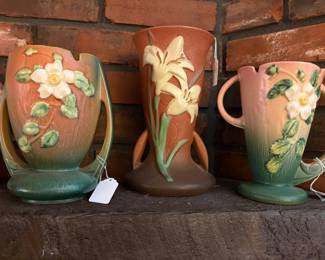 Roseville pottery vase white rose,Roseville pottery vase Zephyr Lily pattern,