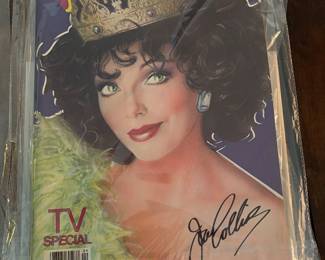 Vintage 1984 issue of Andy Warhol's "Interview" Magazine featuring Joan Collins on the Cover.  Artwork created by Richard Bernstein known for his iconic portraits for the magazine 1970=1980's.  This issue is a "TV Special" edition that includes features on other entertainment  figures such as Susan Lucci and Jami Gertz