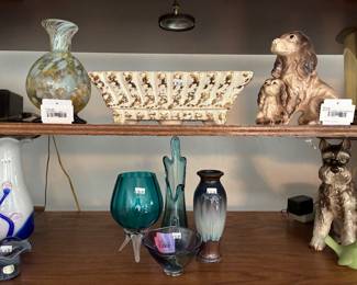 Hand Blown Glass Vase, MCM Style Cocker Spaniel Figurine