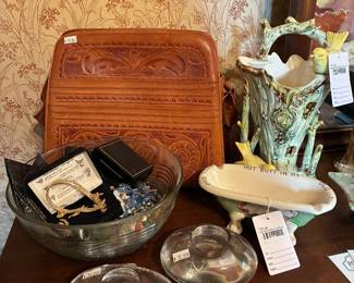 Novelty Bathtub Ashtray, Gilded Ceramic Planter Vase