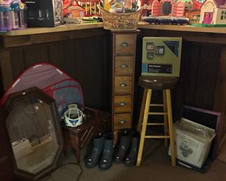 Wooden Mirror, Wooden Shelf, Shoes, Stools