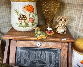 Wooden Bread Box, Mushroom Canister