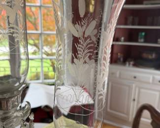 Extremely Elegant candelabra etched globe
