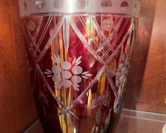 Etched cranberry glass