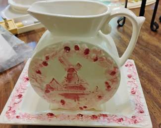 estate sale pink windmill pitcher