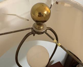 R16 - $50. Pair of Brass Table Lamps. Lamps are in very good condition - shades need replaced. Measures 30" tall.