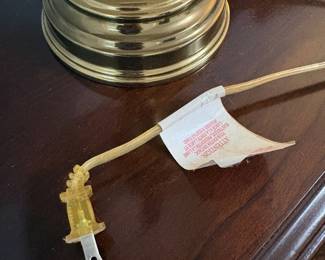 R16 - $50. Pair of Brass Table Lamps. Lamps are in very good condition - shades need replaced. Measures 30" tall.
