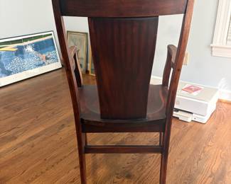 R32 - $40. Gimbel Brothers Desk Chair, solid wood. Measures. 21.5" wide x 17" deep x 38" tall.