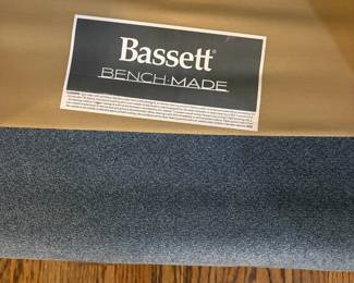 R10 - $300. Bassett Benchmade Blue Sofa 2023. Excellent Condition. Measures 83" x 36" deep x 31" tall. Floor to seat is 18".