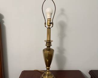 R16 - $50. Pair of Brass Table Lamps. Lamps are in very good condition - shades need replaced. Measures 30" tall.