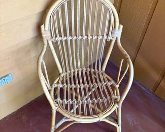 R45 - $60. Vintage Bamboo Armchair. Excellent Condition. Used on a covered front porch - no cushion. 18" wide x 17.5" deep x 37" tall. Floor to seat is 17"