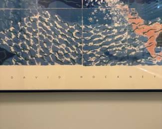 R1 - $75. David Hockney framed print. "A Diver, Paper Pool 18". Measures 39" wide x 20.5" tall.