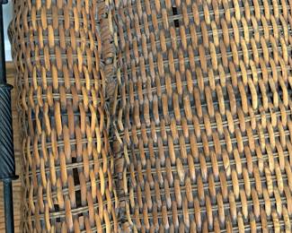 R15 - $25. Medium Sized Wicker Lidded Storage Box. Measures 25" x 15" x 22" tall. Good Condition.