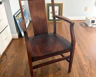 R32 - $40. Gimbel Brothers Desk Chair, solid wood. Measures. 21.5" wide x 17" deep x 38" tall.