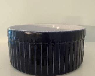 R37 - $15. Vintage Emile Henry - France 68.20 Blue Stoneware Casserole. 8" diameter 3.5" deep.