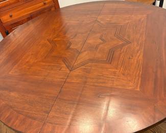 R28 - $125. Round Dining Room Table in Excellent Condition. Measures 60" round. Has 1 - 22" leaf.