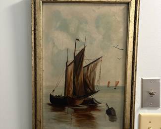 R18 - $50. Original Painting on Board. Unsigned. Measures 14.75" x 20.75".