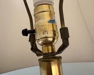 R16 - $50. Pair of Brass Table Lamps. Lamps are in very good condition - shades need replaced. Measures 30" tall.