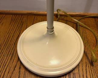 R41 - $40. Cream metal floor lamp. Measures 62.5" tall. Excellent Condition. Shade is good.