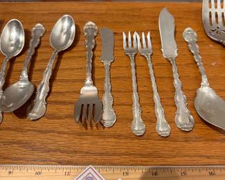 S2 - $1,600. BUY IT TODAY PRICE. Or Highest Offer by Friday 9AM. Sterling. 744 grams. Mostly Monogrammed Sterling Flatware - see photo of piece count. STERLING WILL NOT BE AT THE HOME. IT WILL BE SOLD PRIOR TO SALE OPENING.