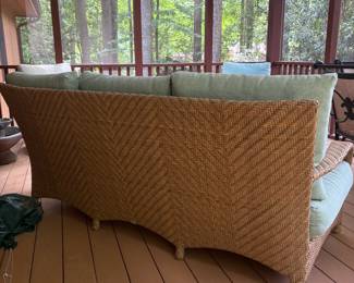 R5 - $600. Ebel Avignon Wicker Outdoor Sofa with cushions. Excellent Condition. Kept on covered screened porch. Measures 76" wide x 35" deep x 33" tall. Floor to seat is 17".