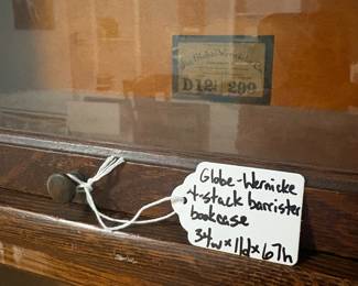 Globe-Wernicke 4 Stack Barrister Bookcase. Measures 34" wide x 11" deep x 67" tall. R29 - $500. Globe-Wernicke 4 Stack Barrister Bookcase. Bottom panel has a crack in the glass. Measures 34" wide x 11" deep x 67" tall.