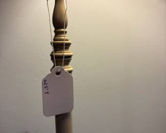 R41 - $40. Cream metal floor lamp. Measures 62.5" tall. Excellent Condition. Shade is good.