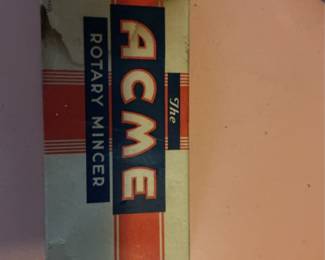 Acme Rotary Mincer Box with Red Wooden Handle