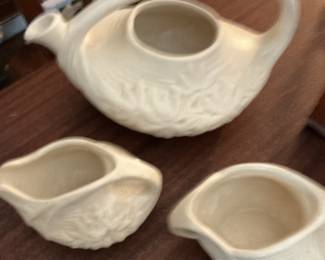White Ceramic Bird Creamer and Sugar Set - McCoy Pottery