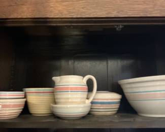 McCoy Pink & Blue Banded Stoneware Mixing Bowl Set with Pitcher