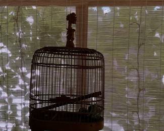 Antique Chinese Carved Bamboo Bird Cage with Finial