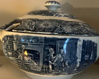 Liberty Blue "Tea Party" Pattern Soup Tureen with Lid