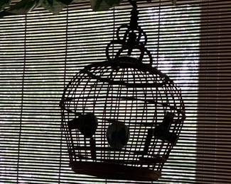 Vintage Decorative Metal Birdcage with Silhouette Birds