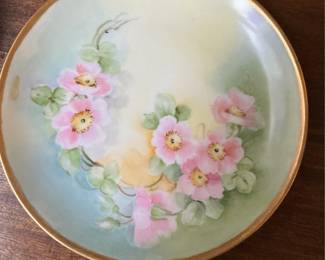 Hand-Painted Porcelain Plate with Pink Roses, Schumann Bavaria