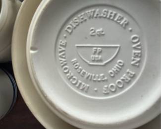 Roseville (FP) USA Blue Stripe Stoneware Mixing Bowl and Crock Set